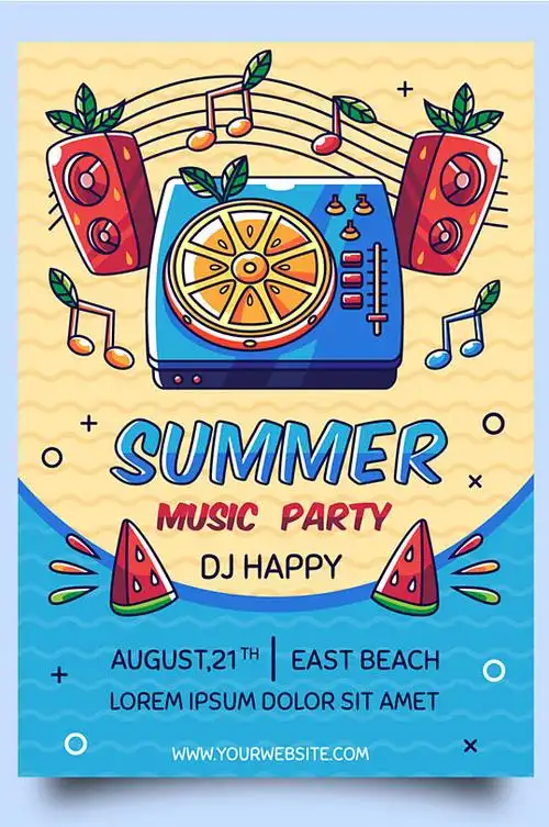 手绘夏季音乐节派对海报矢量图-众图网