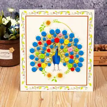 纽扣画儿童亲子手工制作材料包diy幼儿园活动小学生创意作品孔雀