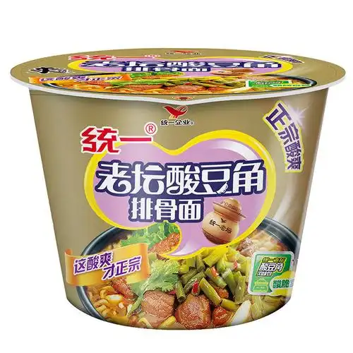 统一qxty方便面来一桶老坛酸豆角排骨面12桶国美超市甄选