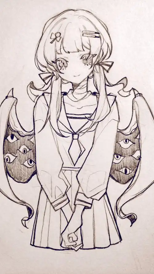 铅笔手绘,可爱的动漫美少女线稿