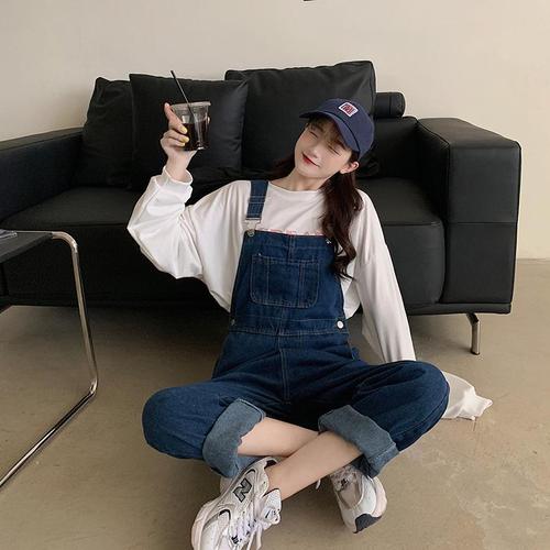 吊带裤长款百搭韩版宽松减龄牛仔背带裤女小个子158cm显瘦阔腿裤