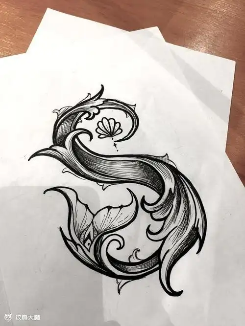 鱼尾s_纹身图案手稿图片_阿拉果的纹身作品集