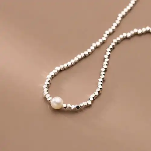 爱洛奇 s925银夏季韩版碎银珍珠项链简约气质个性颈饰品女d9670