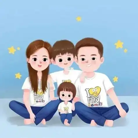 一家四口插图漫画一儿一女 - 抖音