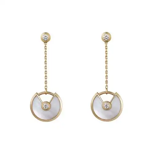 cartier卡地亚18k黄金白色珍珠母贝镶嵌4颗镶钻小号款耳环总重0.