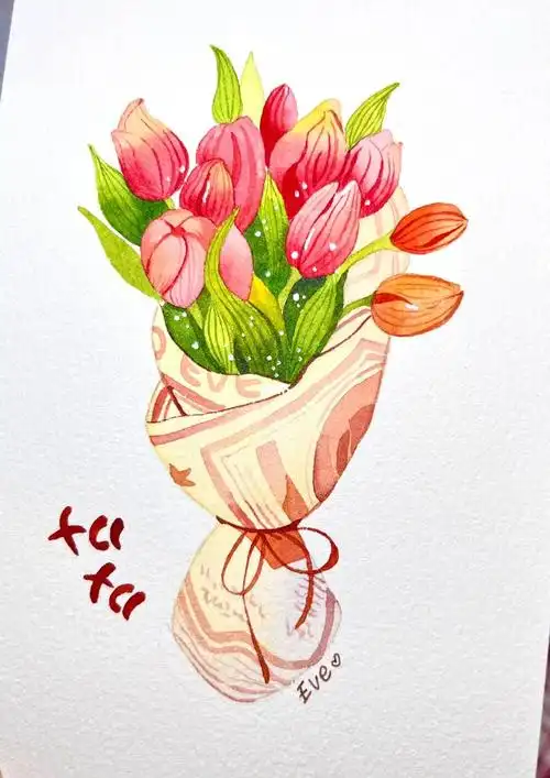 10039手绘水彩郁金香花束