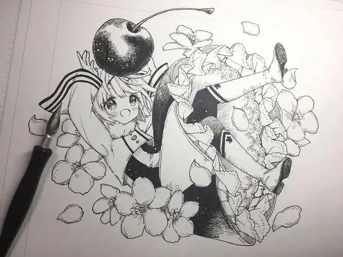 铅笔线稿二次元动漫女生线稿素材初学者收彩铅马克笔上色