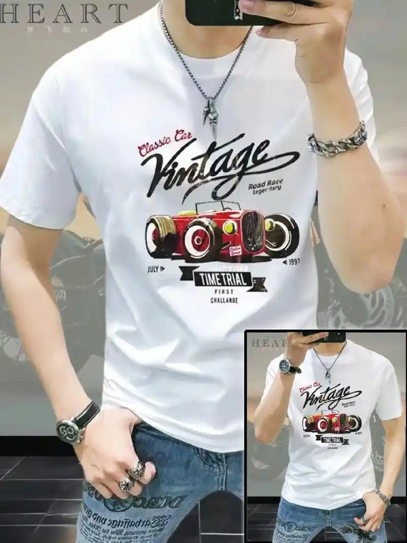 男神潮流修身印花短袖