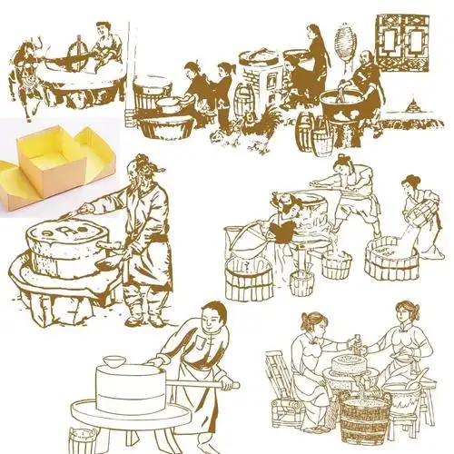 豆腐制作工艺图ai古代传统豆腐制作工艺流程线描线稿矢量素材png图