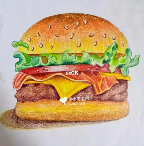 彩铅画汉堡包