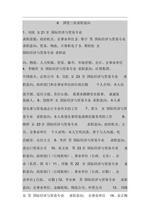 国贸三班求职意向doc