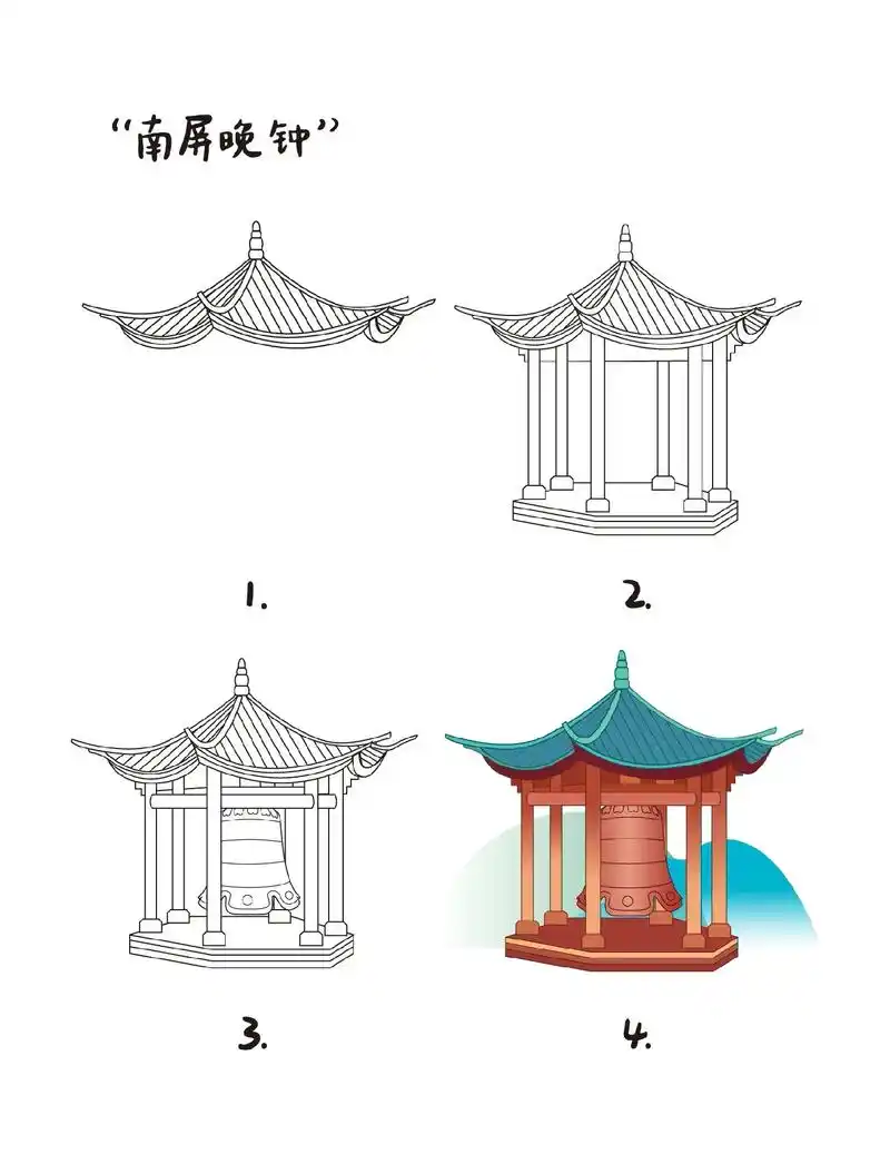 西湖十景之南屏晚钟|简笔画.南屏山,石壁如屏, 北麓山脚下是 - 抖音