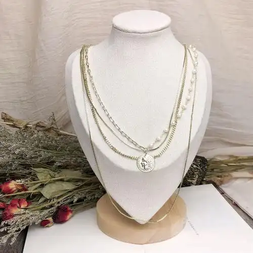 叠戴多层多圈14k包金淡水珍珠项链颈链个性时尚百搭饰品吊牌潮流