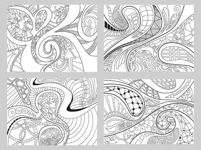 四个抽象背景的集合,线条,波浪和花朵.