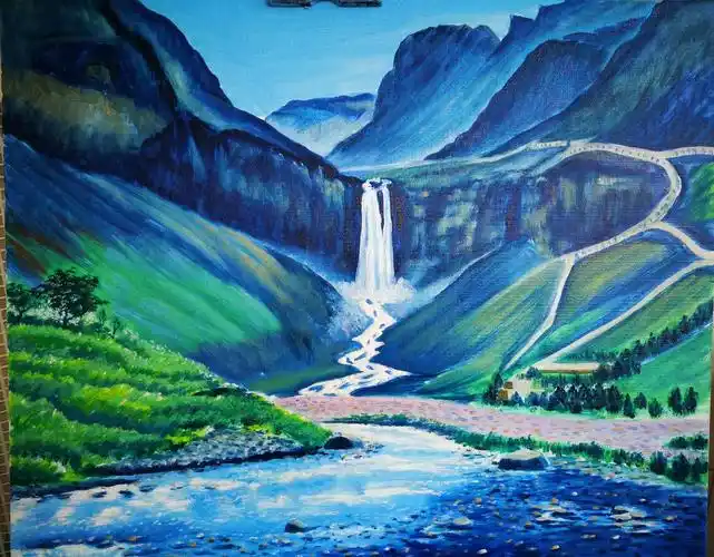 长白山瀑布(油画)