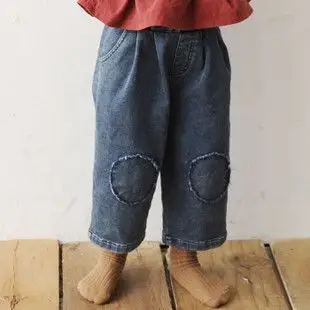 gaga批发 南大门童装代购 秋款膝盖补丁女宝宝百搭裤子男孩阔腿裤