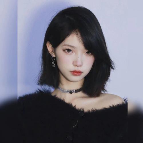 程铭假发女中分八字刘海黑棕色短直发减龄自然波波头修脸全头套式