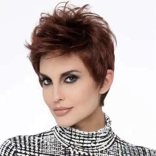 外贸欧美假发个性帅气女短发红棕色短直发蓬松自然机制化纤发头套