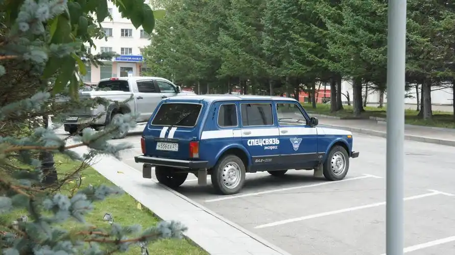 一台加长涅瓦警车里坐着两个玩手机的