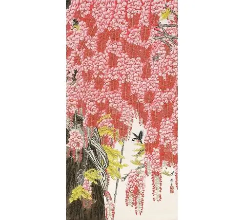 周彦生(b.1942) 紫藤飞燕图 立轴 设色纸本