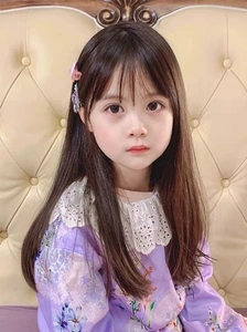 儿童假发女孩可爱长直发空气刘海蓬松拍照摄影头套日常自然全头套