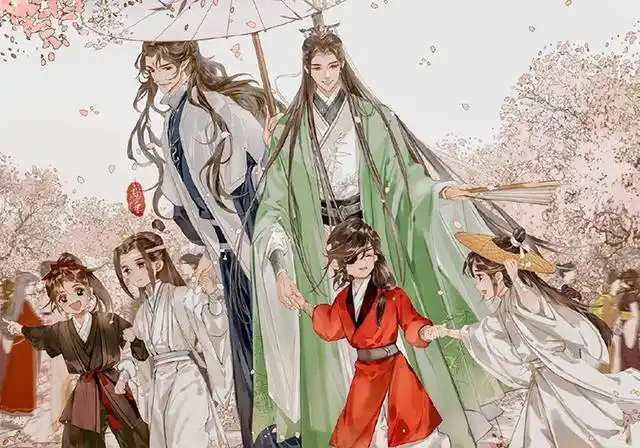 温馨治愈的墨香全家福,轮流带娃好有爱,花城的领口有小心机!