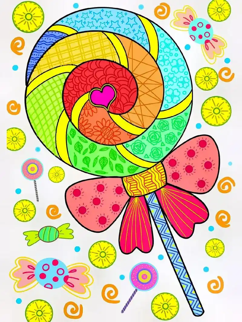 彩色线描/《棒棒糖97》/儿童创意美术|||画 - 抖音