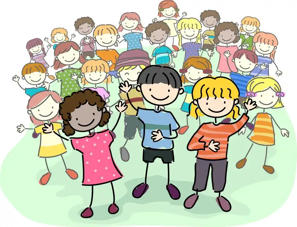 棍子孩子人群,领先的一群人的棍子孩子的插图