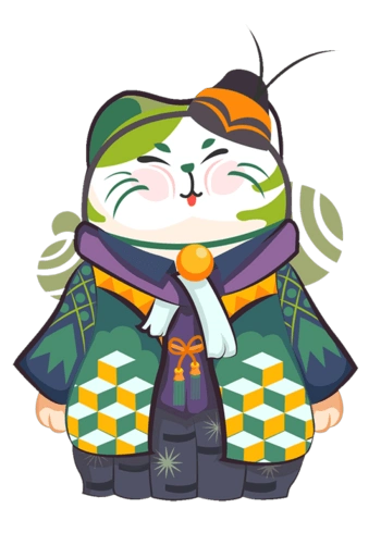 卡通手绘绿色日本招财猫