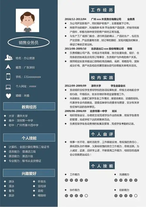 简约大气风格,排版布局简洁清晰,可用于自我介绍,求职招聘,个人简介等