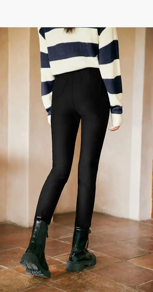 伊芙丽裤子女秋外穿打底黑色弹力修身显瘦小脚裤紧身裤休闲裤女 黑色