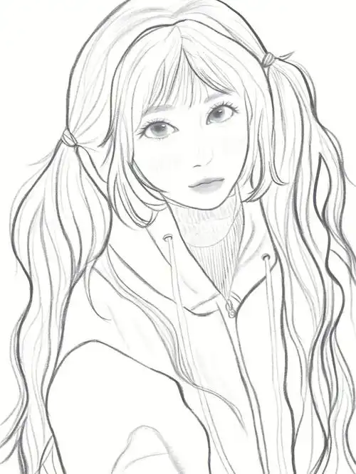 今天画了可爱的双马尾小姐姐后面几页附线稿过程~98绘画软件:pro