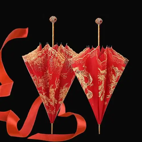 红伞结婚婚雨伞出嫁婚伞中式婚庆蕾丝婚嫁婚礼喜伞红色新批发