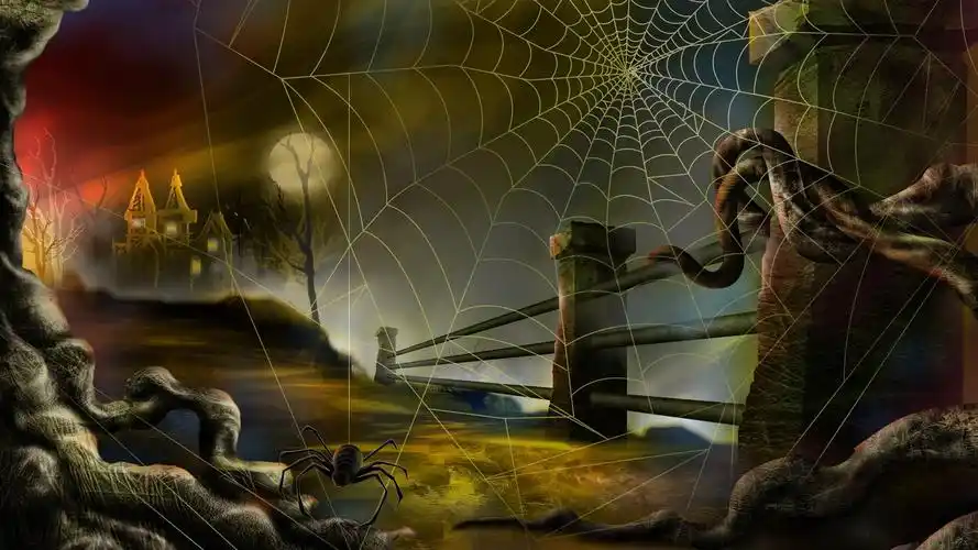 万圣节诡异阴森蜘蛛网恐怖蜘蛛图片桌面壁纸