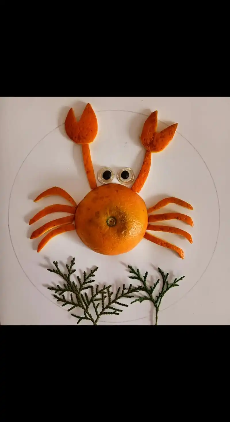 贴画.吃完的橙子皮不要扔,可以制作一只大螃蟹!#变废为宝手工 - 抖音