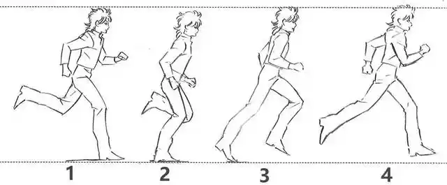 在绘制跑步的动作时,原画动作通常是由原画师来完成的,如下图的原画1