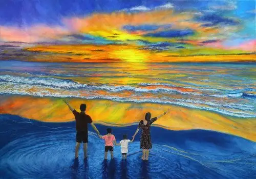 水彩画-一家四口