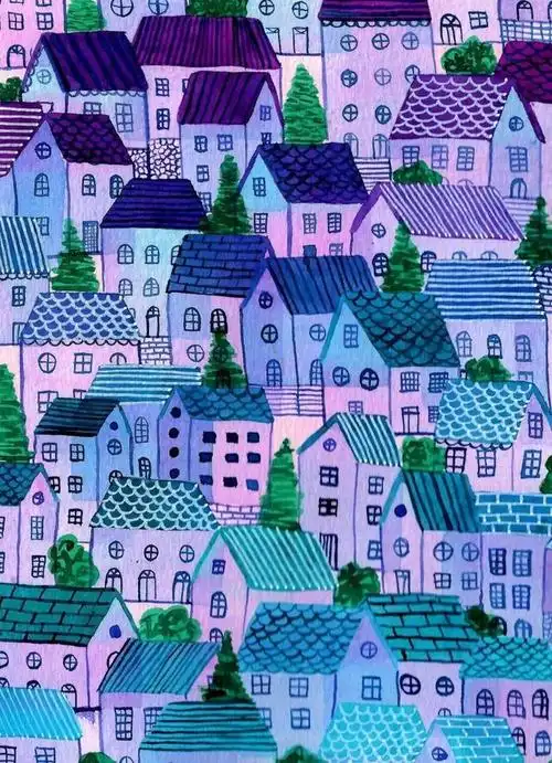 色彩艳丽的建筑主题装饰画,这些房子色彩太好看了