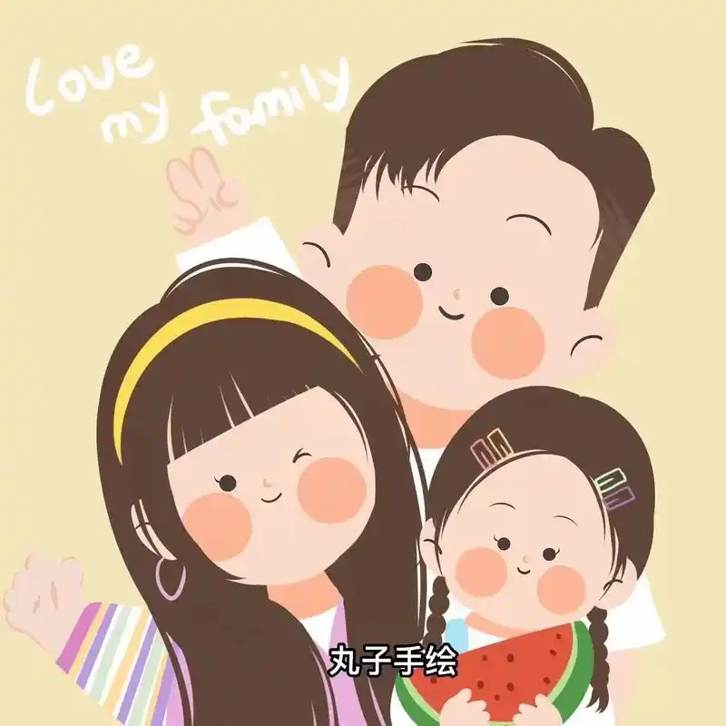 古灵精怪一家三口亲子卡通头像93.#手绘头像 #亲子头像 # - 抖音