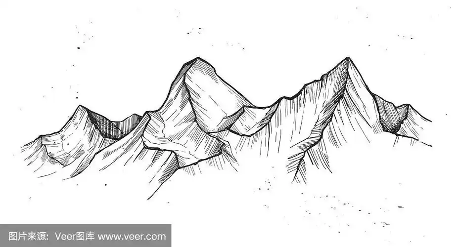 手绘矢量插图-山峰.户外露营背景素描风格.景观.
