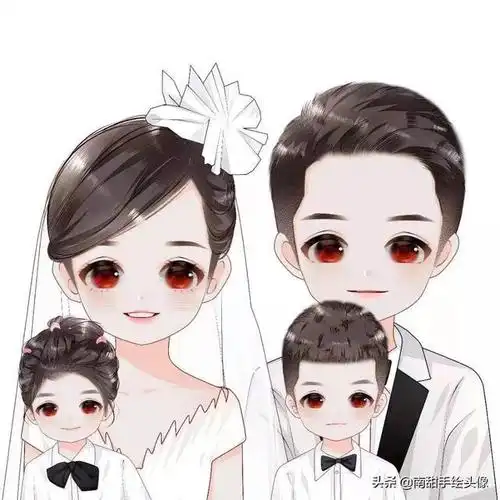 一家三口四口全家福手绘微信头像可爱又温馨