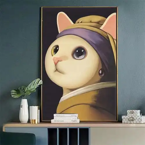 妮彩旗舰店的优惠券大全—戴珍珠耳环的猫咪十字绣2021新款可爱客厅线