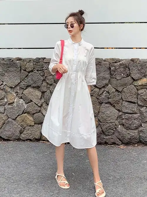 法式小众初恋白色连衣裙女2021年夏季新款复古超仙仙气小个子裙子