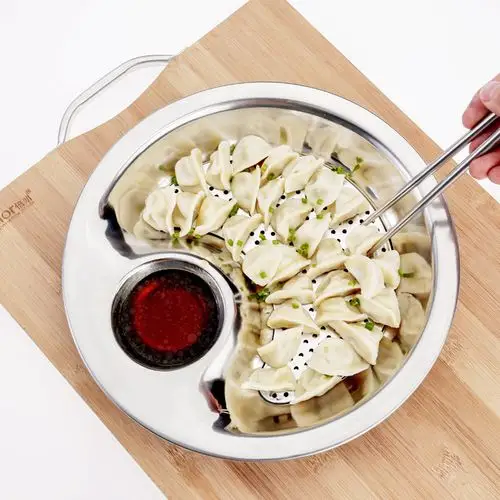 饺子盘子多用双层水饺加厚不锈钢沥水