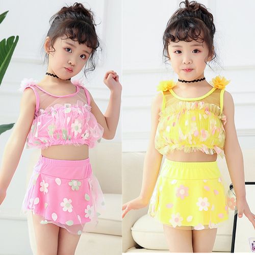 新款女童泳衣分体宝宝公主裙裤小中大童游泳装平角温泉儿童比基尼