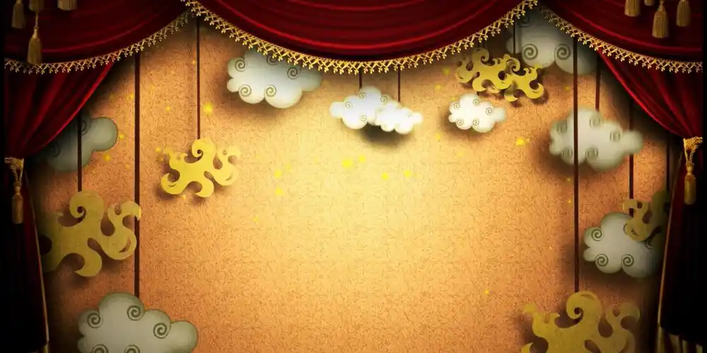 卡通云朵落幕六一儿童节舞台演出背景