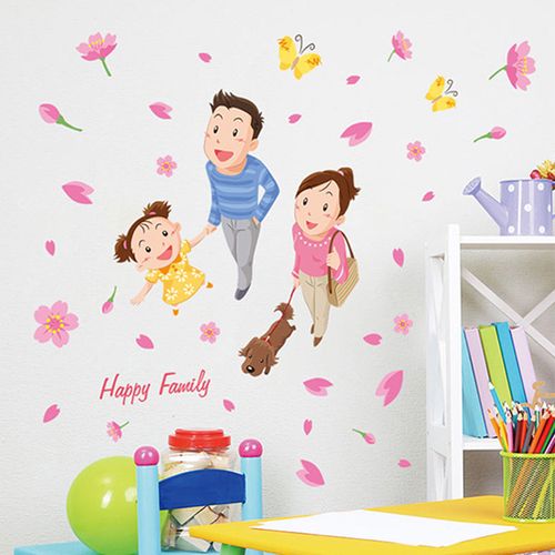 一家三口卡通人物墙贴纸幼儿园教室背景墙装饰温馨儿童房卧室贴画