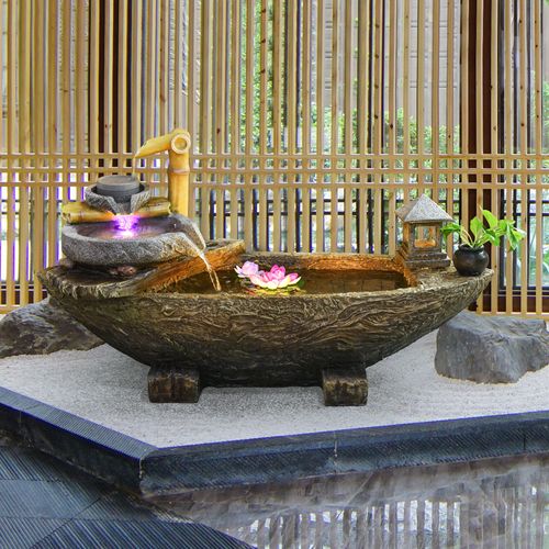 室内招财流水摆件创意船型循环水景缸庭院阳台落地装饰造景新中式