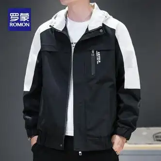 罗蒙romon冲锋衣外套男士加绒加厚2023秋冬款连帽上衣冬季潮牌休闲工
