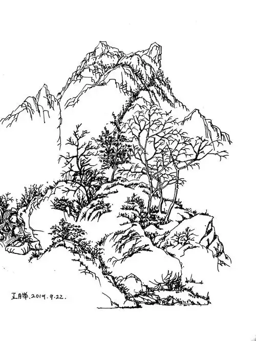 钢笔画山水赏析_线条